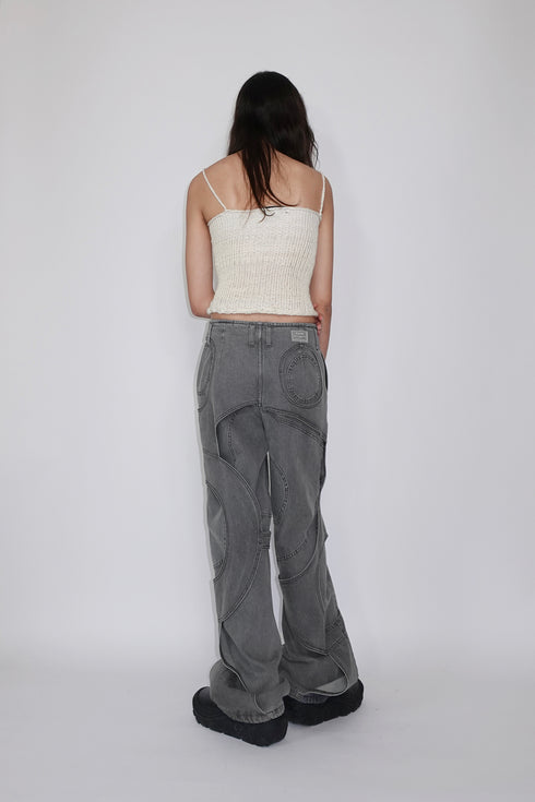 CIRCLE CUT-OUT DENIM PANTS -BLACK-